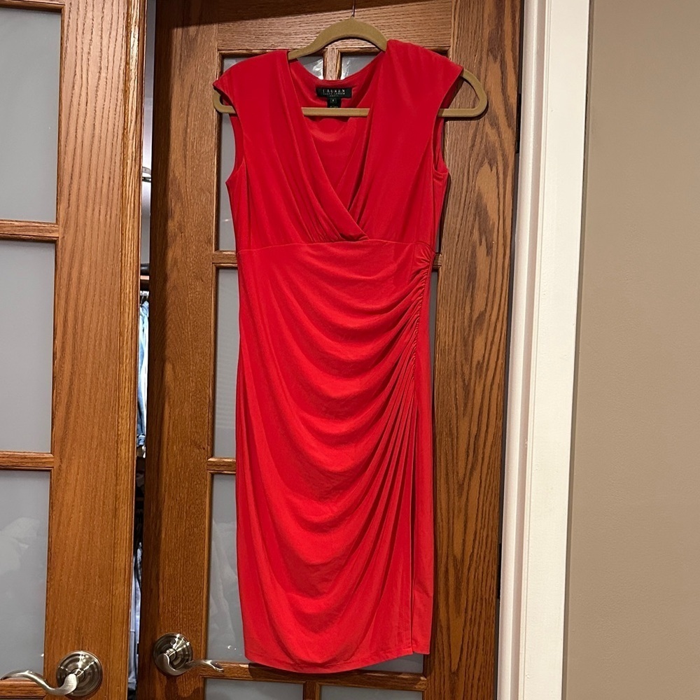Ralph Lauren Scarlet Draped Midi Dress​​​